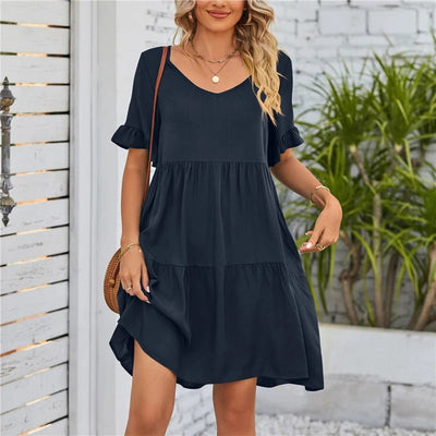 Grace™ - V-Neck Flounce Sleeve Tiered Dress