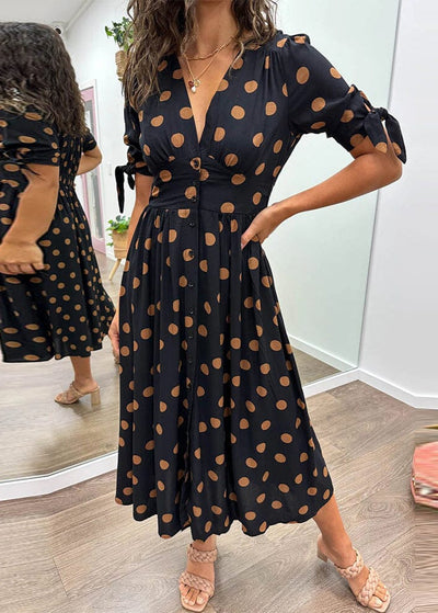 Aubrey™ - Polka Dot Dress With Deep V-neck